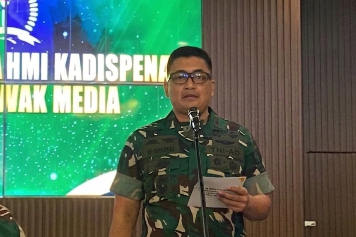 Kepala Dinas Penerangan Angkatan Darat Brigjen TNI Donny Pramono saat ditemui di Gambir, Jakarta Pusat, Jumat (29/5/2026).(KOMPAS.com/BAHARUDIN AL FARISI)